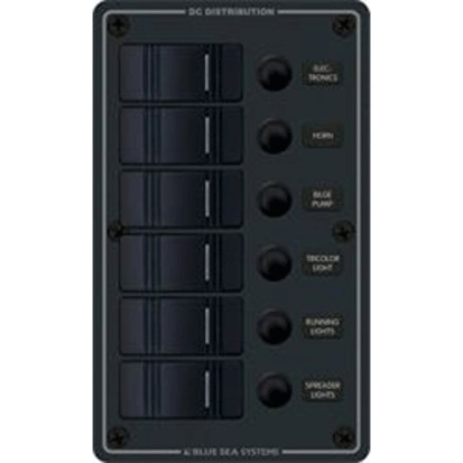 Blue Sea 8373 Water Resistant 6 Position - Black - Vertical Mount Panel