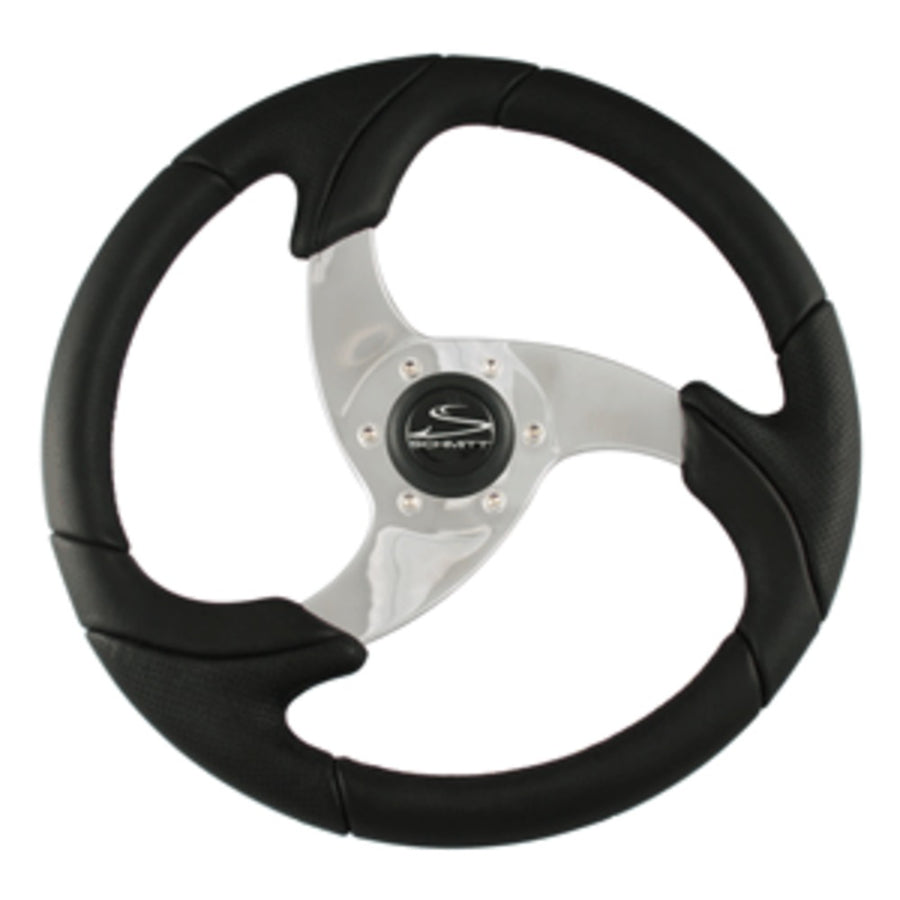 Schmitt & Ongaro Folletto 14.2 Black Poly Steering Wheel W/ Polished Spokes And Black Cap - Fits 3/4 Tapered Shaft Helm
