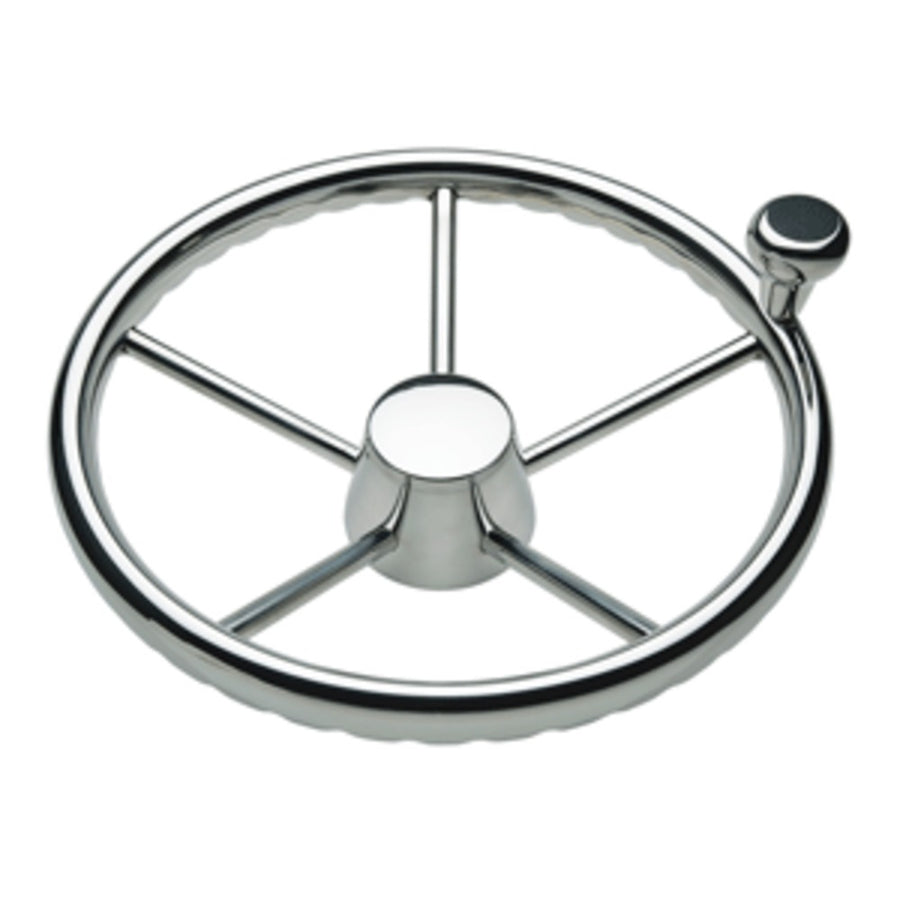 Schmitt & Ongaro 170 13.5 Stainless 5-spoke Destroyer Wheel W/ Stainless Cap And Fingergrip Rim - Fits 3/4 Tapered Shaft Helm