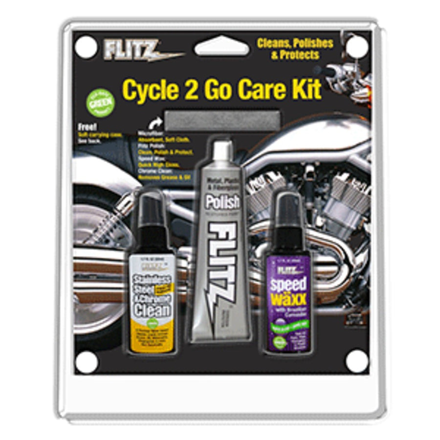Flitz Cycle 2 Go Care Kit W/polish, Speed Waxx®, Chrome Clean & Microfiber Cloth