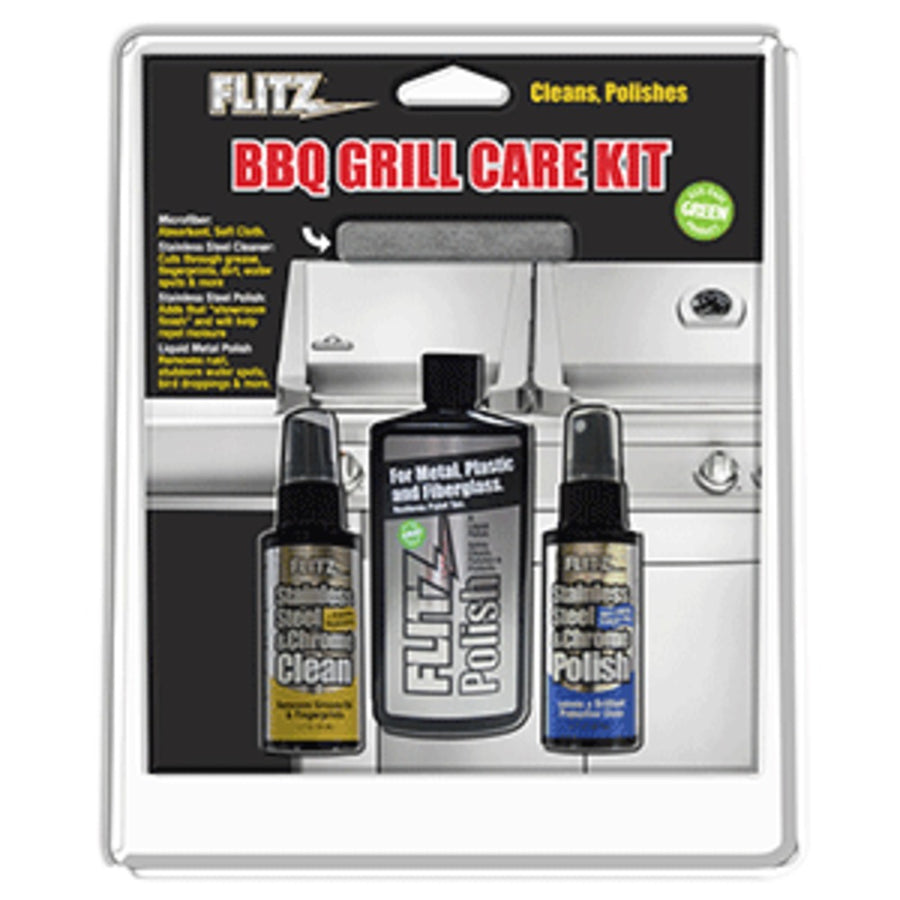 Flitz Bbq Grill Care Kit W/liquid Metal Polish, Stainless Steel Cleaner, Stainless Steel Polish/protectant Towelettes & Microfiber Cloth