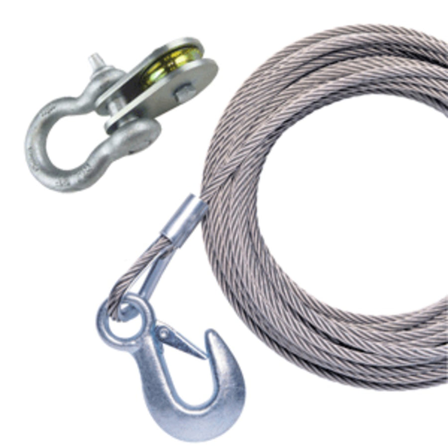 Powerwinch 50 X 7/32 Stainless Steel Universal Premium Replacement Galvanized Cable W/pulley Block