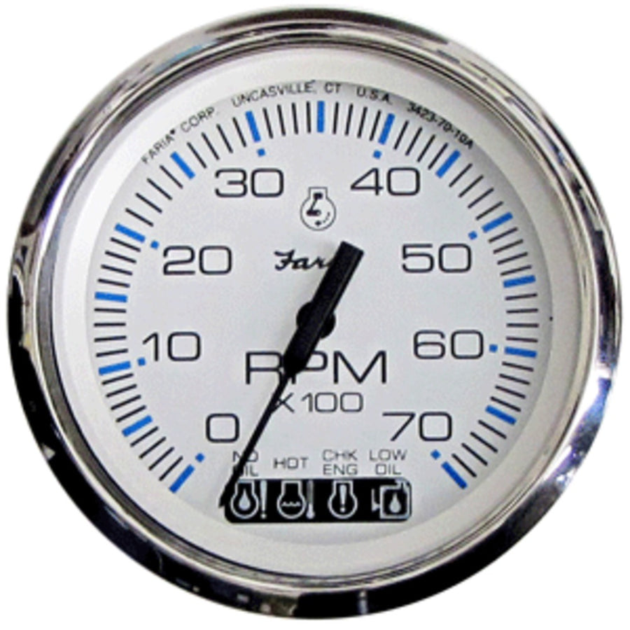 Faria Chesapeake White Ss 4 Tachometer W/systemcheck Indicator - 7,000 Rpm (gas - Johnson/evinrude Outboard)