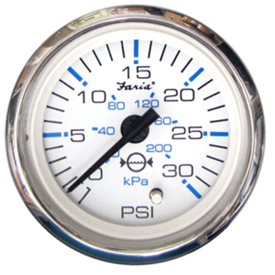 Faria Chesapeake White Ss 2 Water Pressure Gauge - 30 Psi
