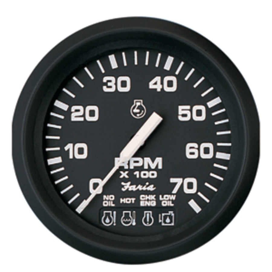 Faria Euro Black 4 Tachometer W/systemcheck Indicator - 7,000 Rpm (gas - Johnson / Evinrude Outboard)