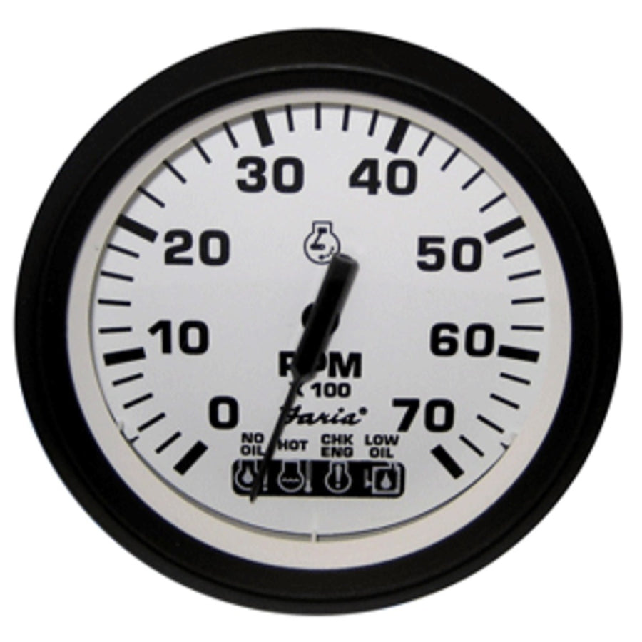 Faria Euro White 4 Tachometer W/systemcheck Indicator - 7,000 Rpm (gas - Johnson / Evinrude Outboard)