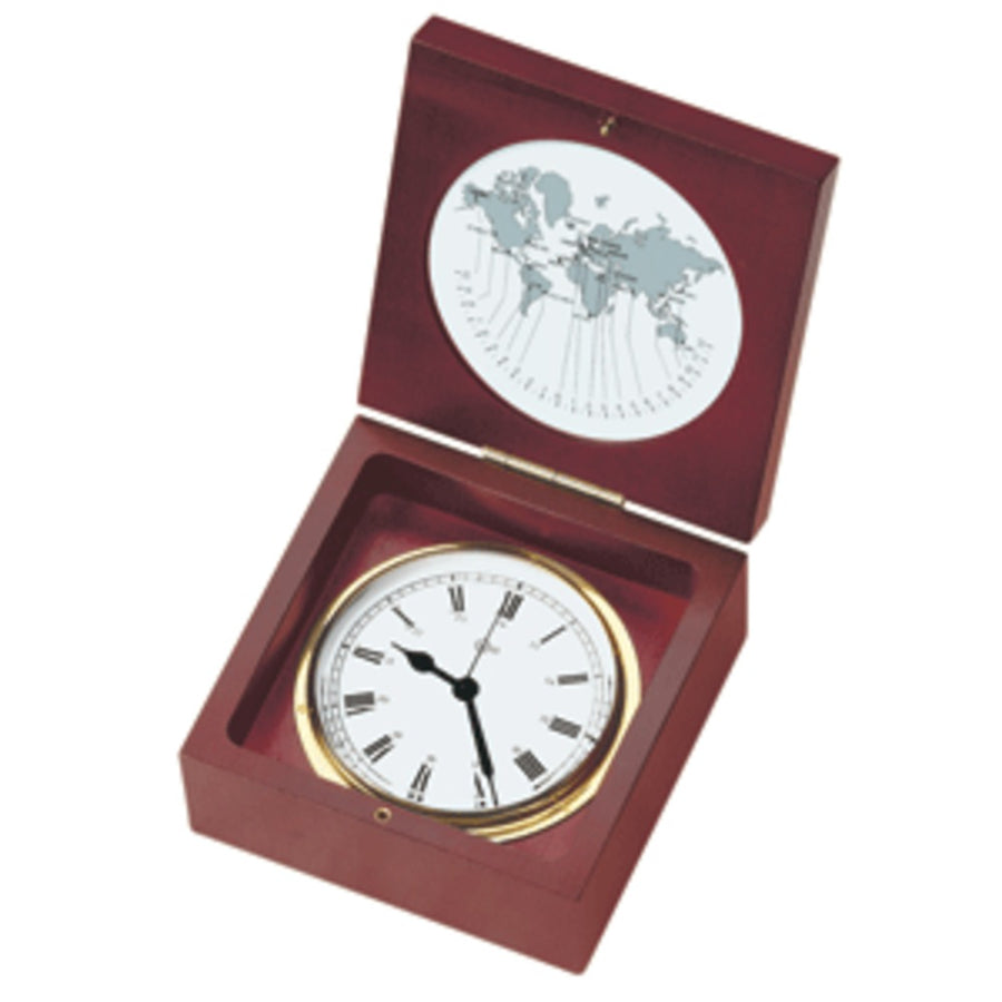 Barigo Quartz Ship Clock In A Box - Brass & Mahogany - 4 Dial