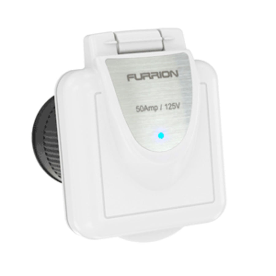 Furrion 50a 125v Shore Power Inlet Square White W/led