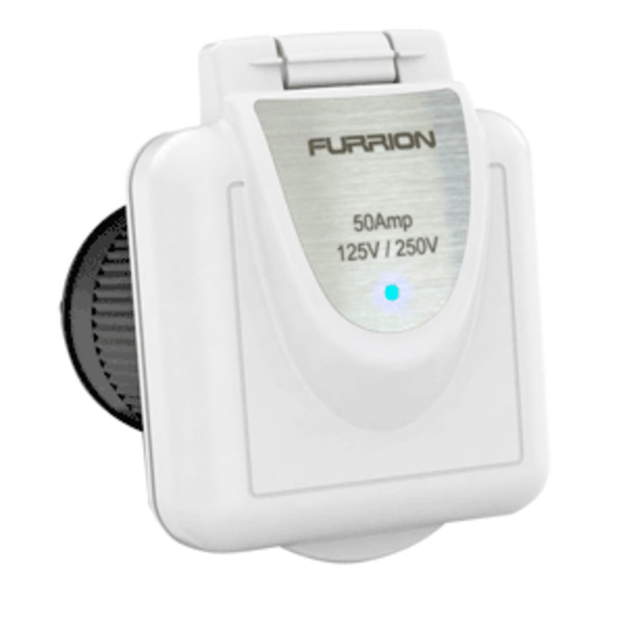 Furrion 50a 125/250v Shore Power Inlet Square White W/led