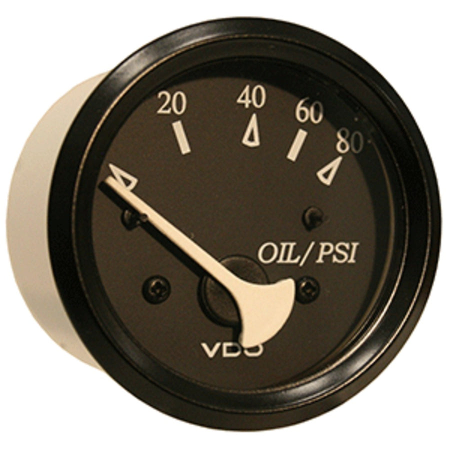 Vdo Allentare Black 80psi Oil Pressure Gauge - Use W/marine 240-33 Ohm Sender - 12v - Black Bezel