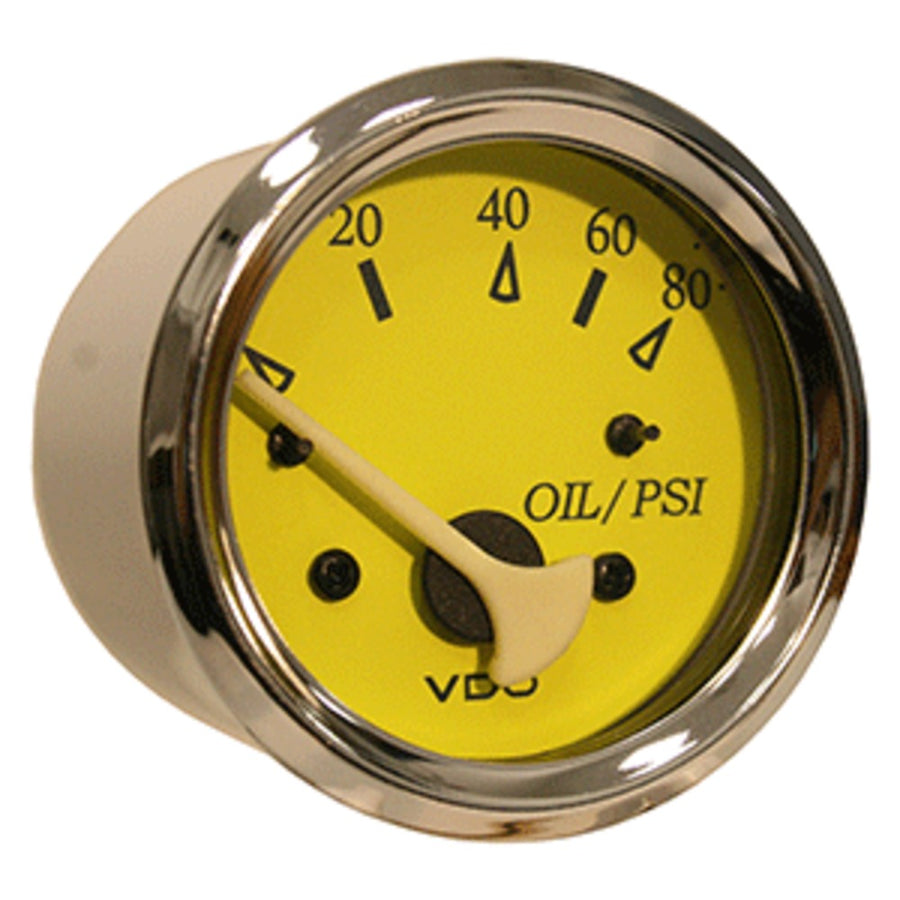Vdo Allentare Yellow/blue 80psi Oil Pressure Gauge - Use W/marine 240-33 Ohm Sender - 12v