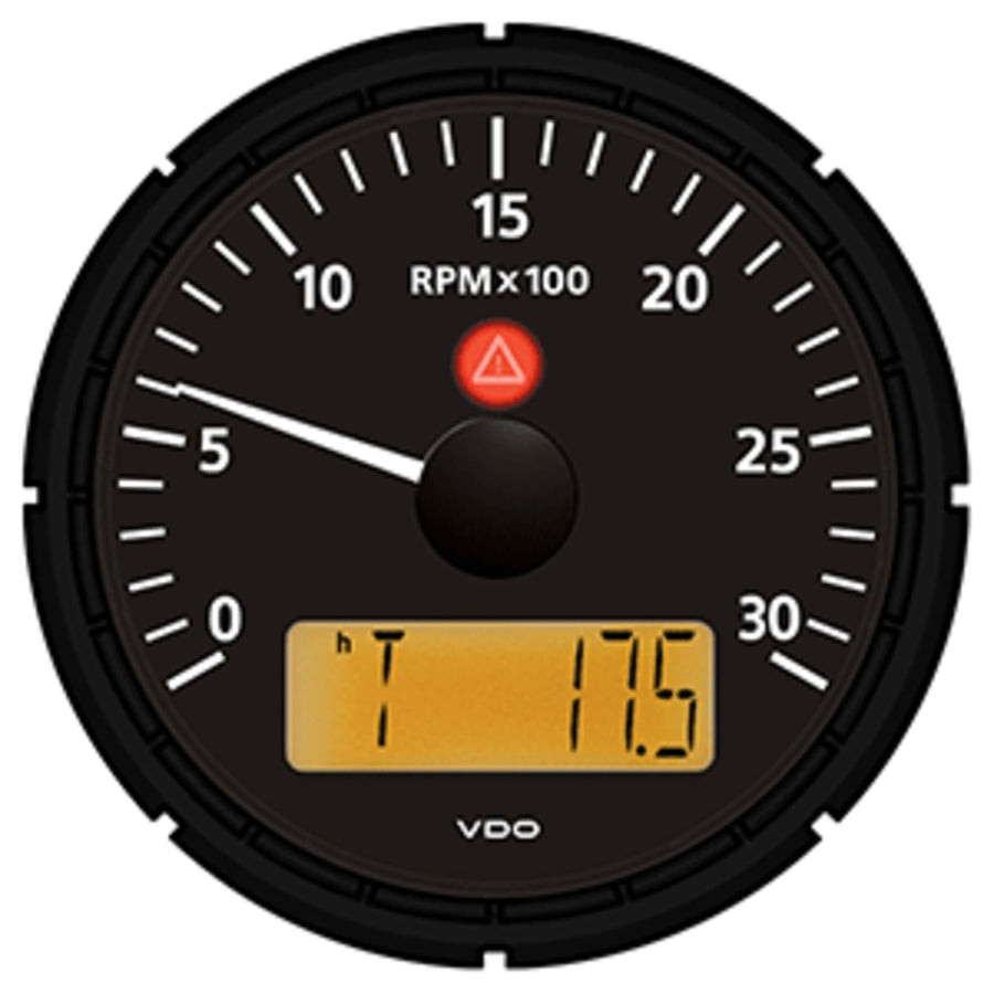 Vdo Viewline Onyx 3,000 Rpm 3-3/8 (85mm) Tachometer W/2 Hourmeters, Clock And Voltmeter - 12/24v