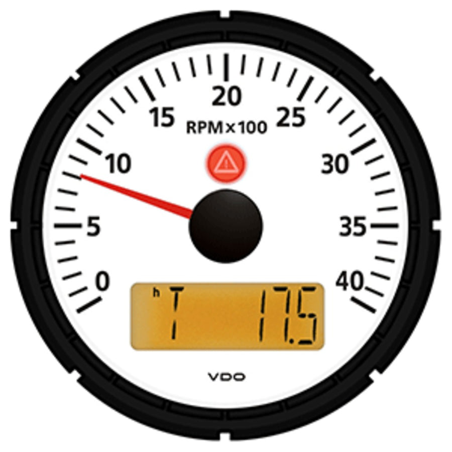 Vdo Viewline Ivory 4,000 Rpm 3-3/8 (85mm) Marine Tachometer W/2 Hourmeters, Clock And Voltmeter - 12/24v