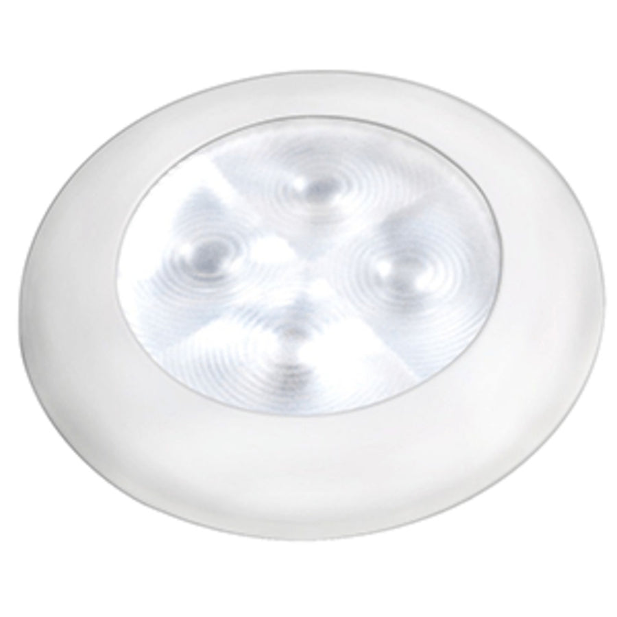 Hella Marine Slim Line Led Enhanced Brightness Round Courtesy Lamp - White Led - White Plastic Bezel - 12v