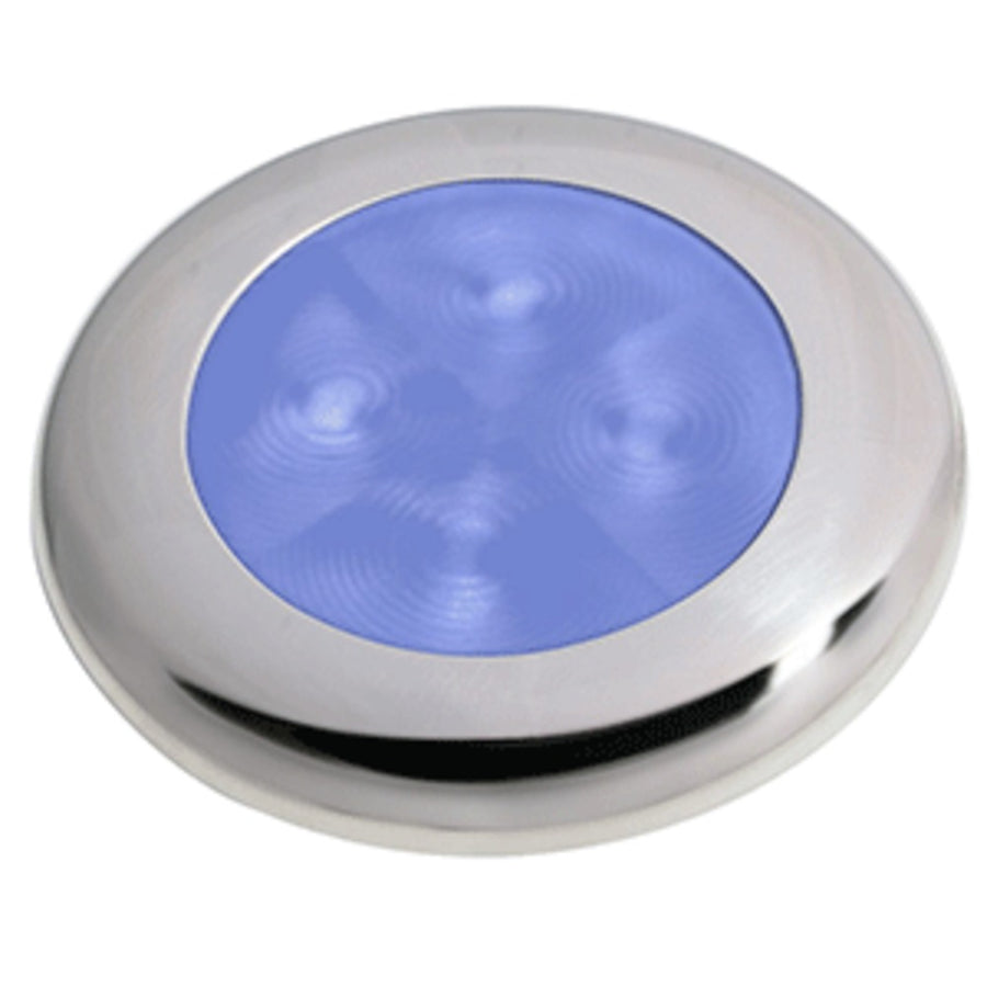 Hella Marine Slim Line Led Enhanced Brightness Round Courtesy Lamp - Blue Led - Stainless Steel Bezel - 12v
