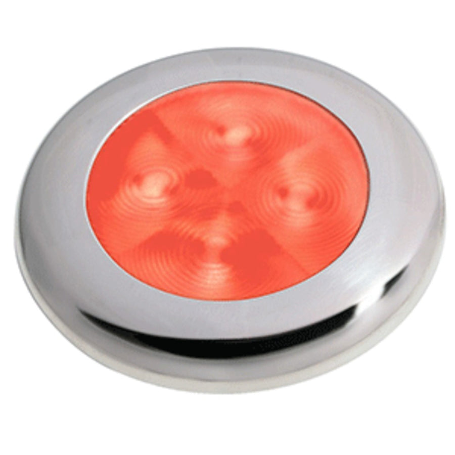Hella Marine Slim Line Led Enhanced Brightness Round Courtesy Lamp - Red Led - Stainless Steel Bezel - 12v