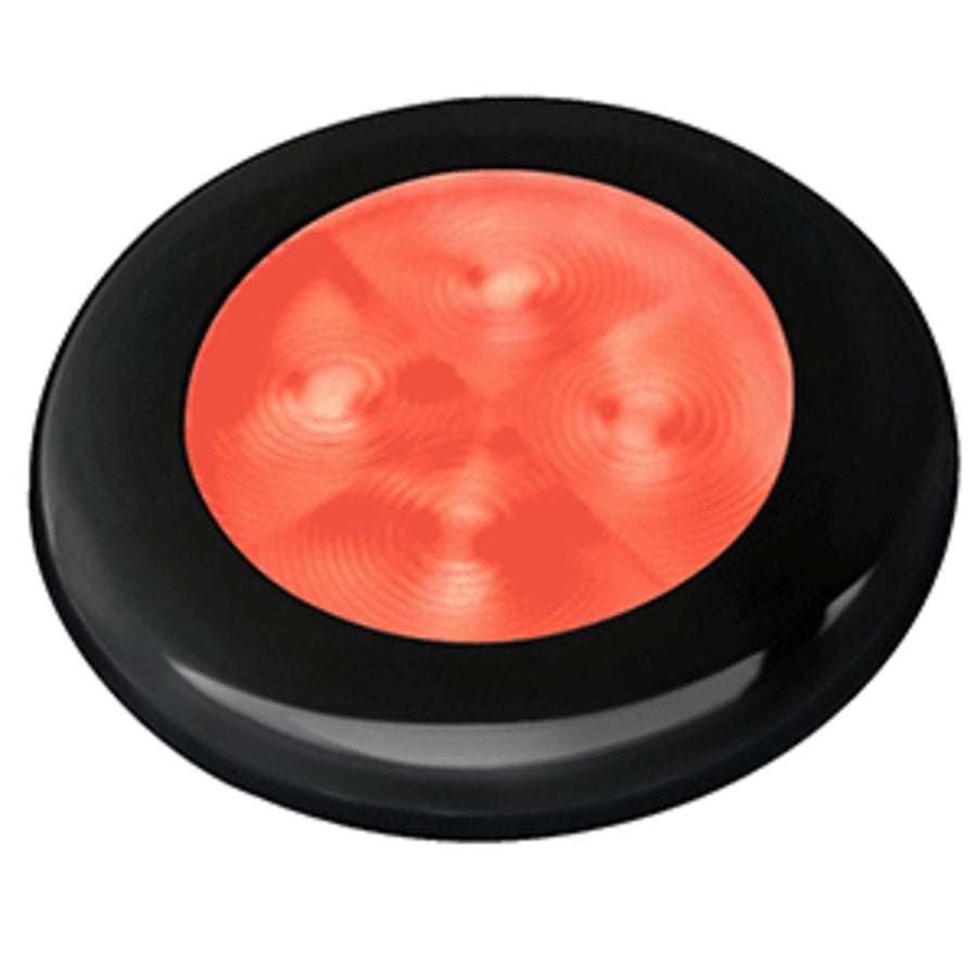 Hella Marine Slim Line Led Enhanced Brightness Round Courtesy Lamp - Red Led - Black Plastic Bezel - 12v