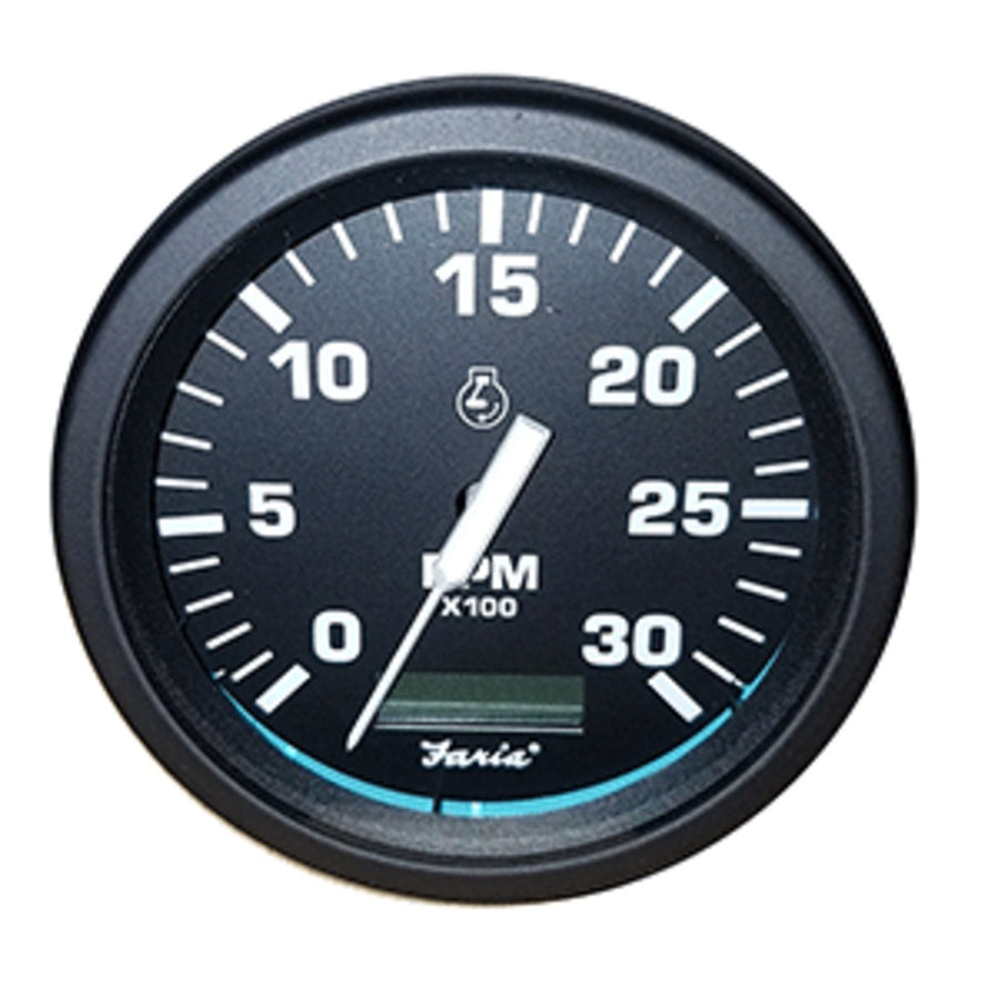 Faria Heavy-duty Black 4 Tachometer W/hourmeter (3000 Rpm) (diesel) (mag Pick-up)