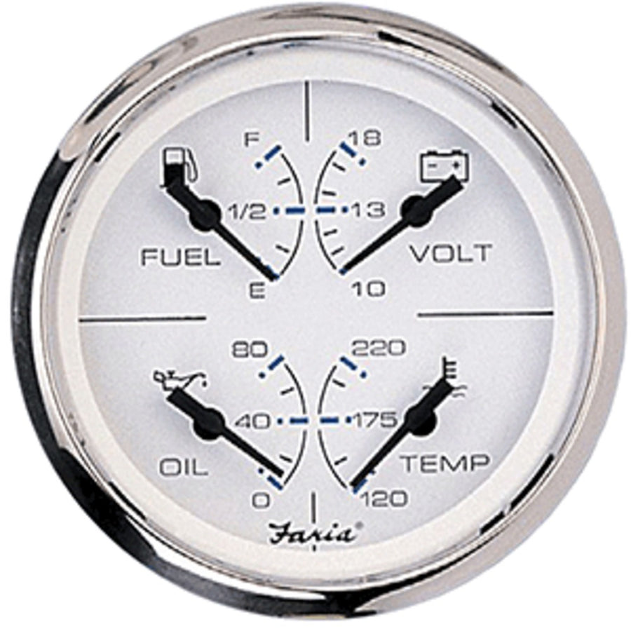 Faria Chesapeake Ss White 4 Multifunction 4-in-1 Combination Gauge W/fuel, Oil, Water & Volts