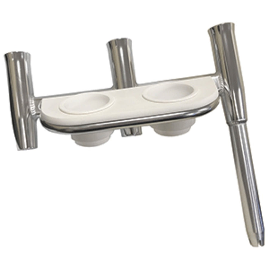Tigress Offset Triple Rod Holder W/cup Holders - Port Side - Polished Aluminum