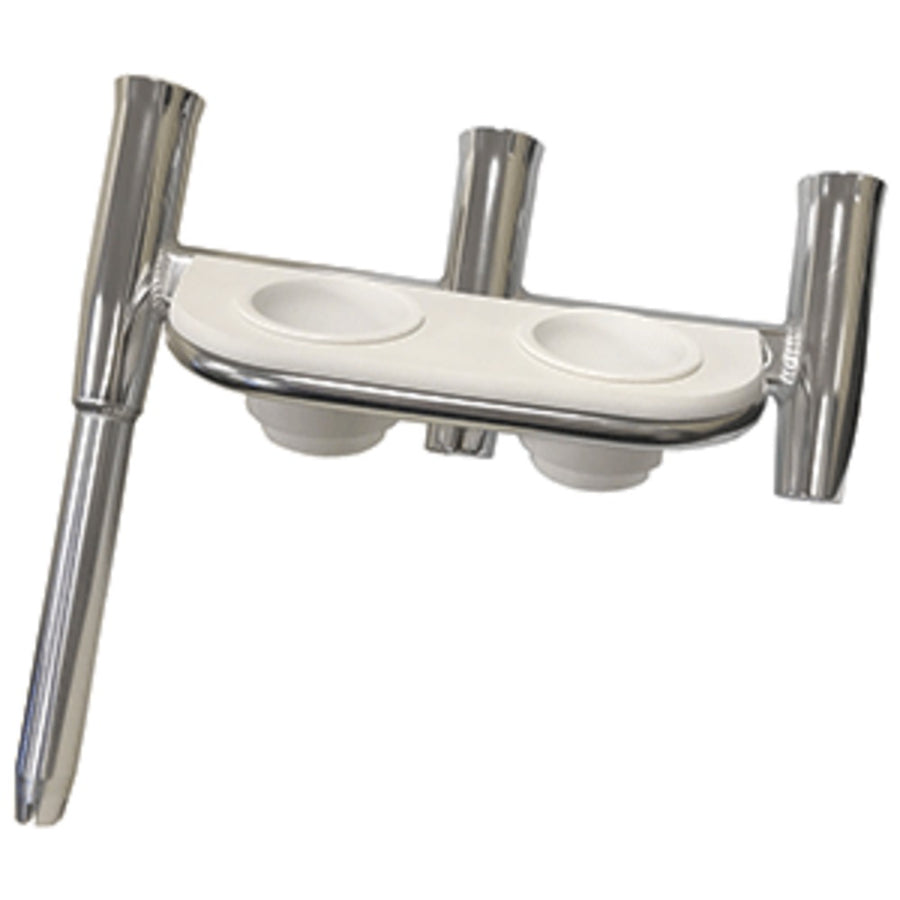 Tigress Offset Triple Rod Holder W/cup Holders - Starboard Side - Polished Aluminum