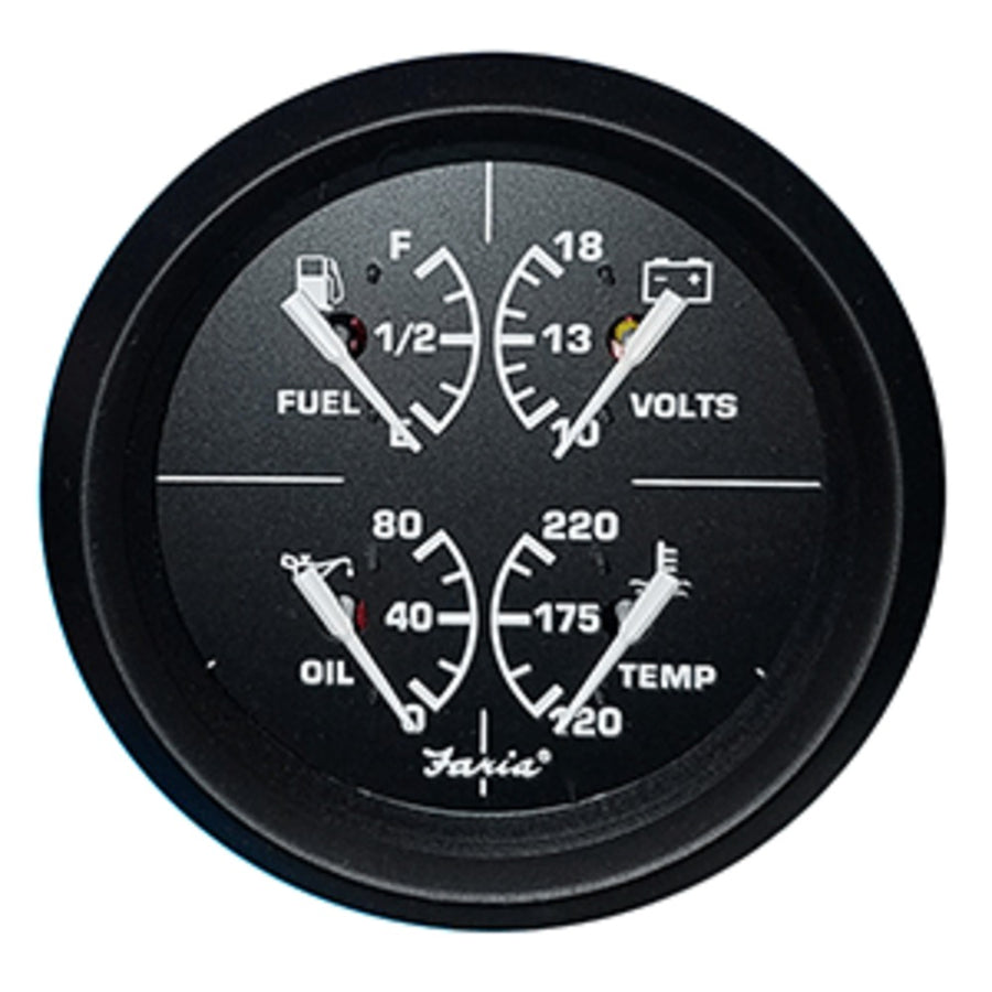 Faria 4 4-in-1 Multifunction Gauge - Voltmeter (10-16) Fuel Level - Oil Psi (80 Psi) - Water Temp (100-250f)