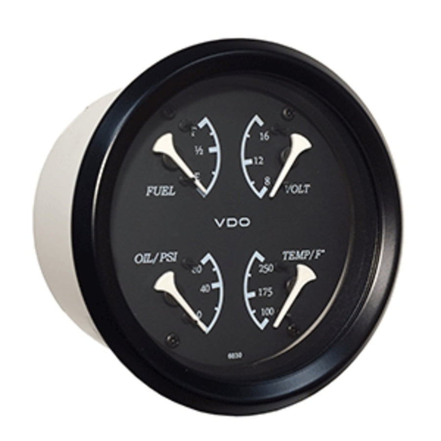 Vdo Allentare 4 In 1 Gauge - 85mm - Black Dial/white Pointer - Oil Pressure, Water Temp, Fuel Level, Voltmeter - Black Bezel