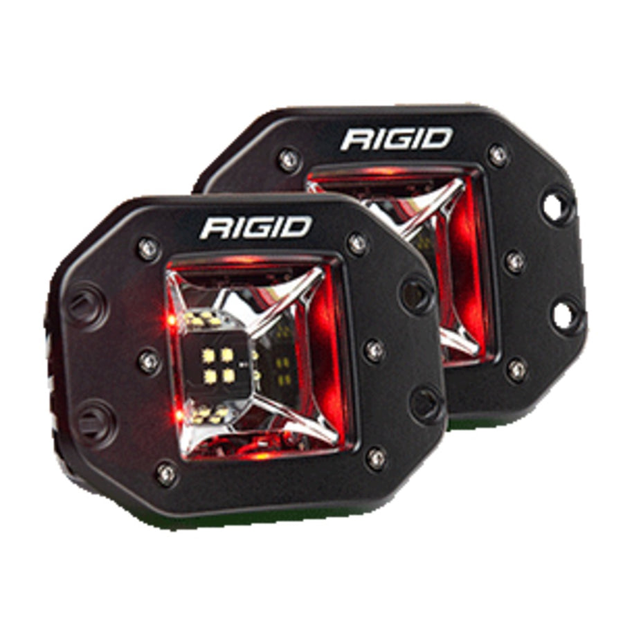 Rigid Industries Radiance Scene Lights - Flush Mount Pair - Black W/red Led Backlights