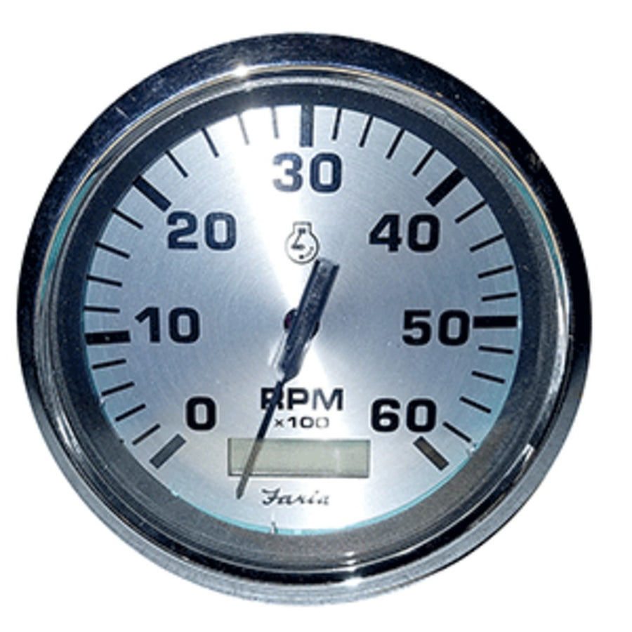 Faria 4 Spun Silver Tachometer W/hourmeter 6000 Rpm - Gas - Inboard