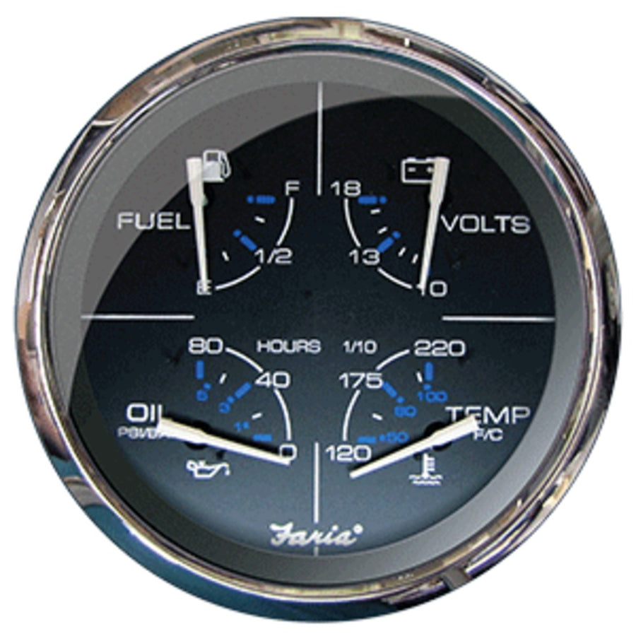 Faria 5 Multifunction Gauge Chesapeake Black W/stainless Steel - Fuel, Oil (psi), Water Temp & Voltmeter