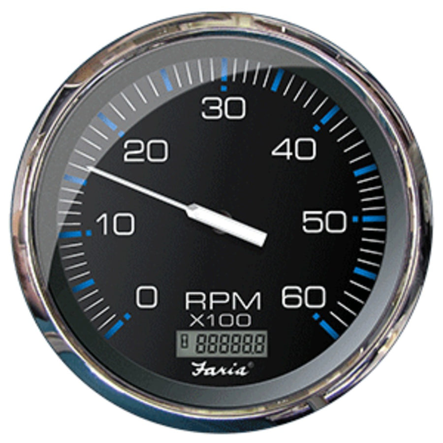 Faria 5 Tachometer W/digital Hourmeter (6000 Rpm) (gas) (inboard) Chesapeake Black W/stainless Steel
