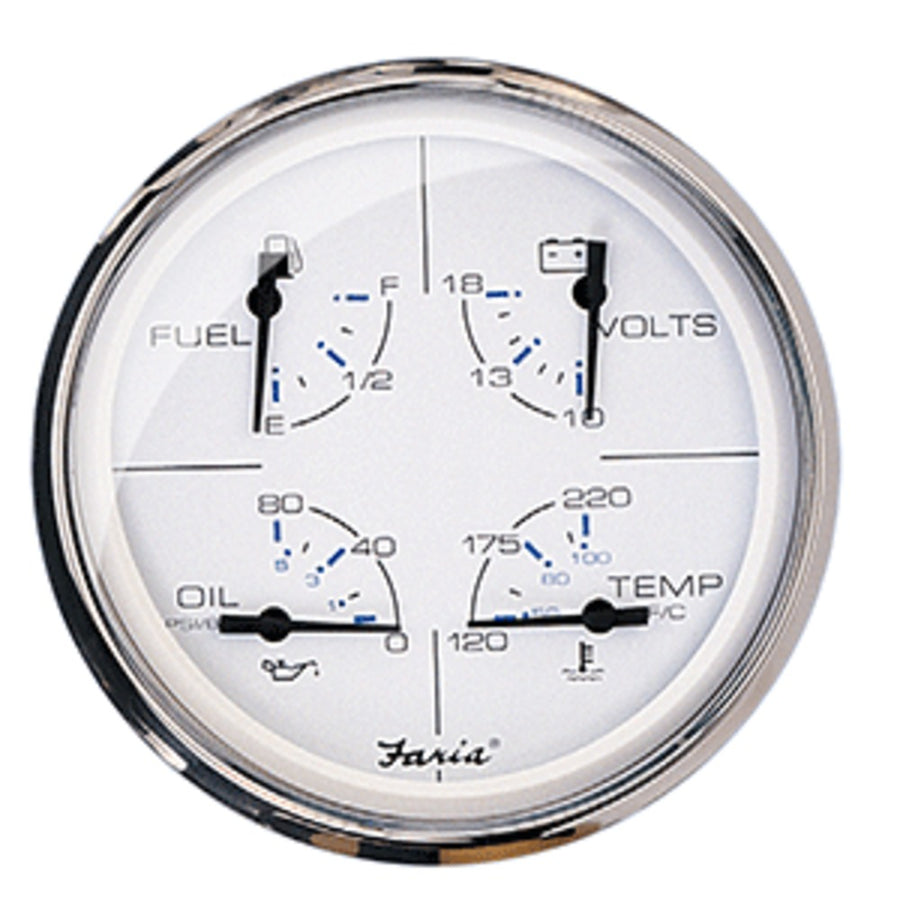 Faria 5 Multifunction Gauge Chesapeake White W/stainless Steel - Fuel, Oil, Water & Voltmeter