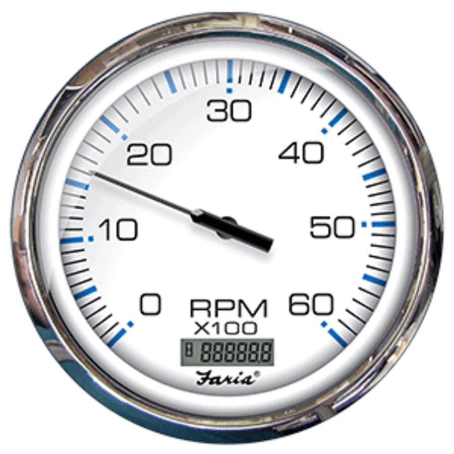 Faria 5 Tachometer W/digital Hourmeter (6000 Rpm) Gas (inboard) Chesapeake White W/stainless Steel Bezel