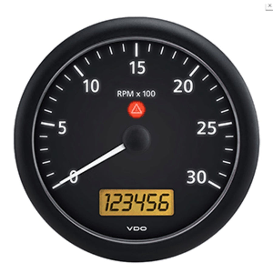 Vdo Viewline Onyx 3,000 Rpm 5 (4 3/8 (110mm) Mounting) Tachometer W/2 Hourmeters, Clock & Voltmeter - 12/24v