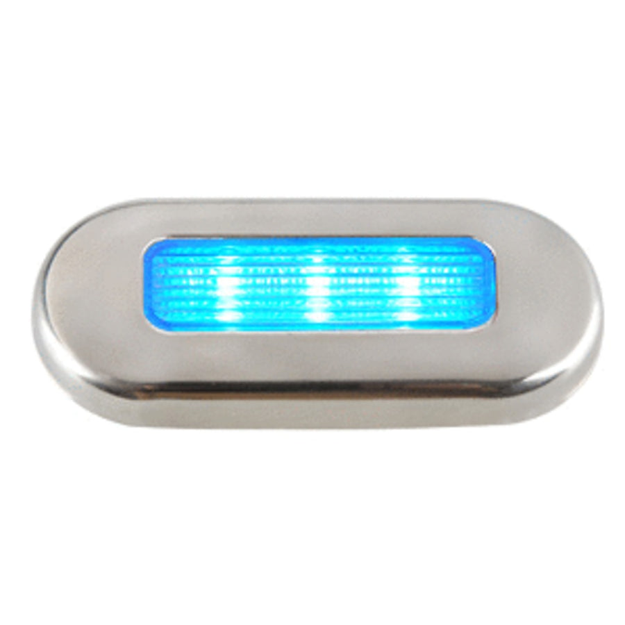 Aqua Signal Cordoba Led Oblong Oval Courtesy Light - 12v - Blue W/stainless Steel Housing