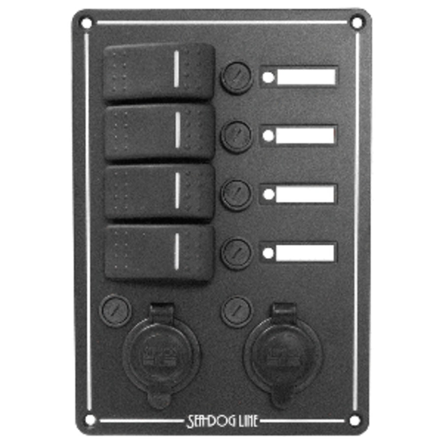 Sea-dog Switch Panel 4 Circuit W/dual Power Socket & Illuminated Switches