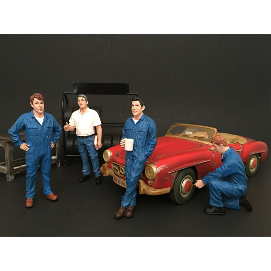 Mechanics 4 Piece Figurine Set For 1/18 Scale Models By American Diorama 77443-77444-77445-77446
