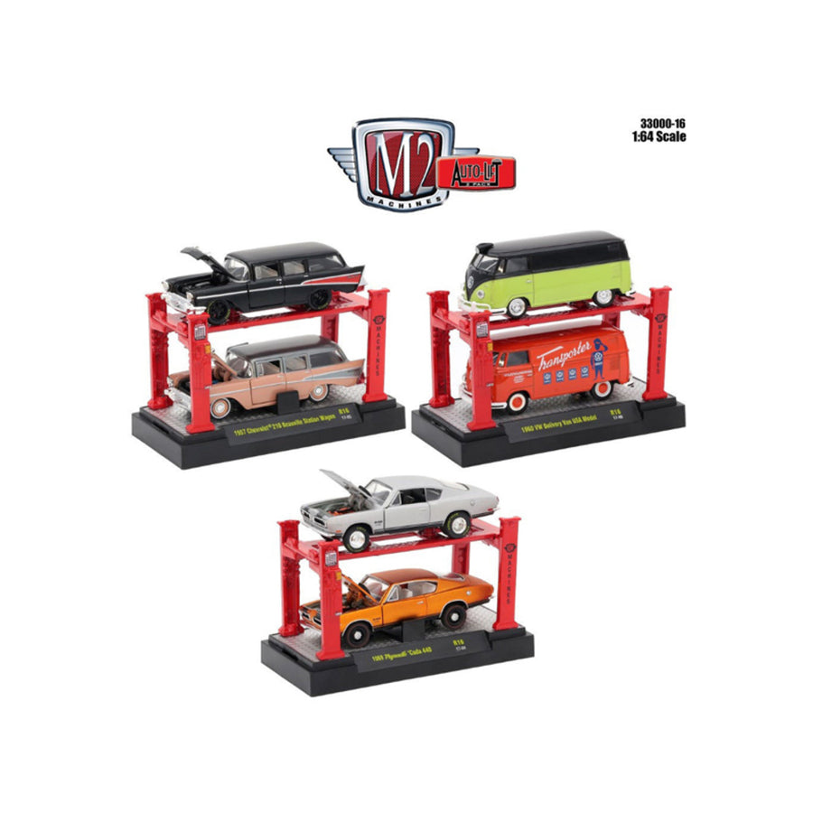 Auto Lift Series 16, 6pc Set 1/64 Diecast Model Cars By M2 Machines 33000-16