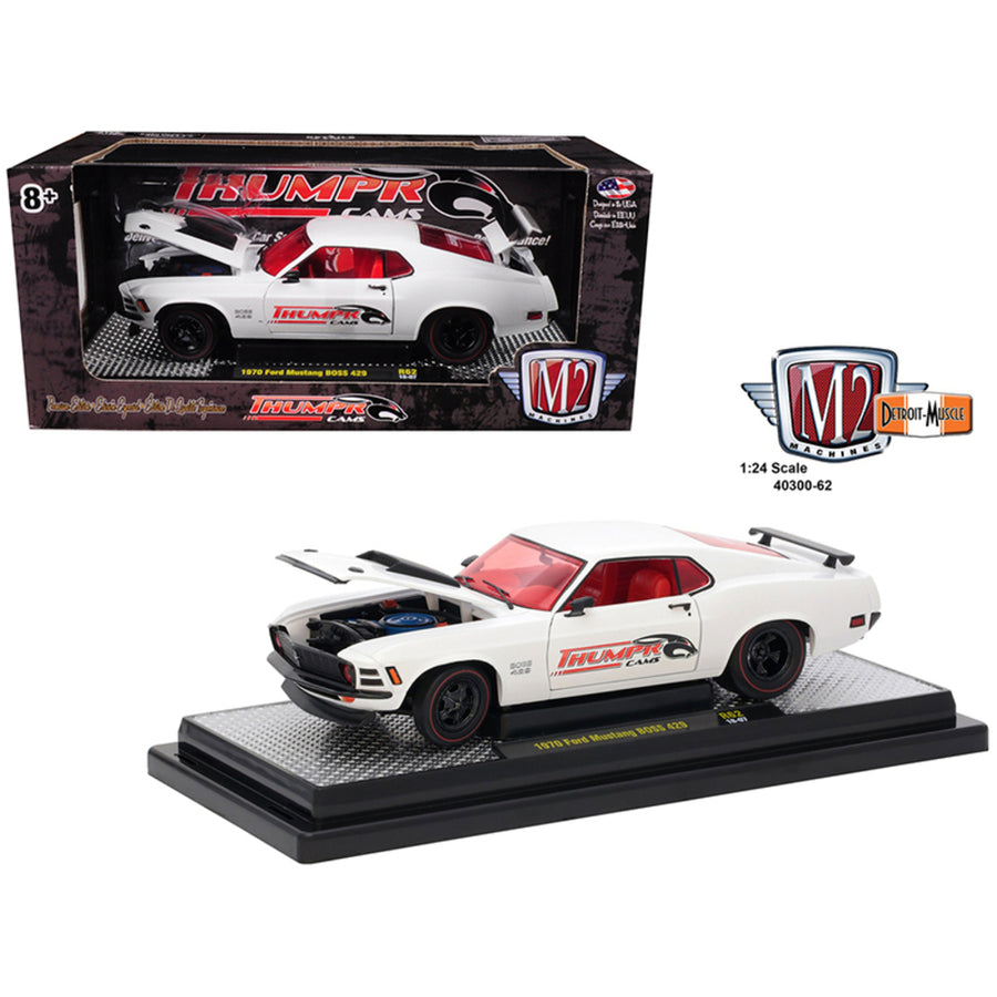 1970 Ford Mustang Boss 429 Thumpr Cams Semi-gloss White 1/24 Diecast Model Car By M2 Machines 40300-62a