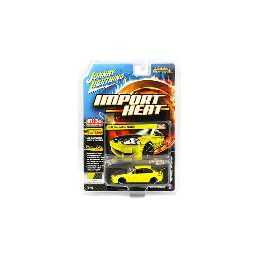 1998 Honda Civic Custom Yellow With Carbon Hood Street Freaks Series Limited Edition To 4,800 Pieces Worldwide 1/64 Diecast Model Car By Johnny Lightning Jlcp7174