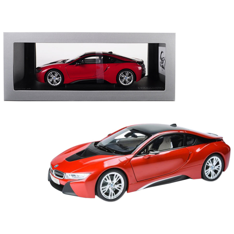 Bmw I8 Protonic Red With Black Top 1/18 Diecast Model Car By Paragon 97085