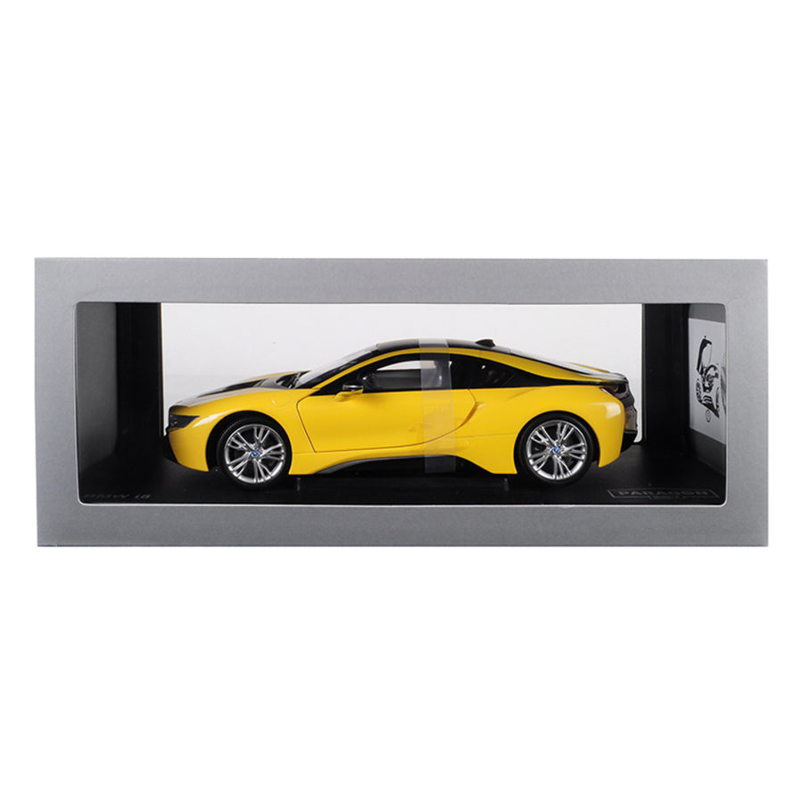 Bmw I8 Speed Yellow With Black Top 1/18 Diecast Model Car By Paragon 97087