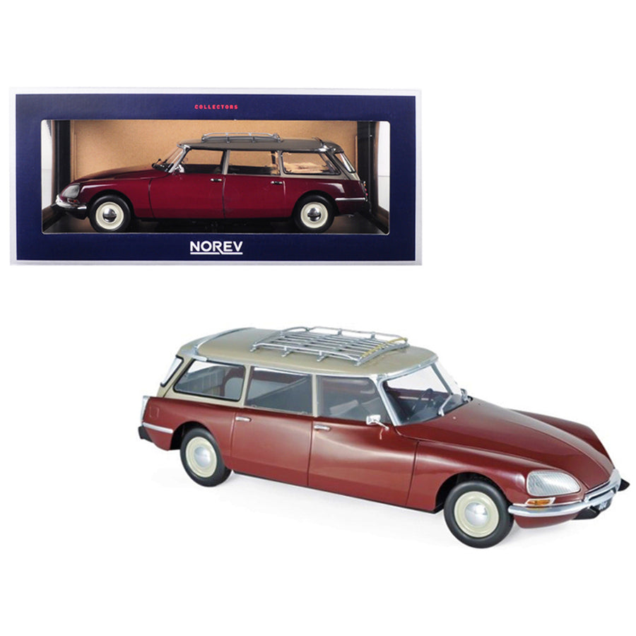 1970 Citroen Break 21 With Roof Rack Burgundy 1/18 Diecast Model Car By Norev 181592