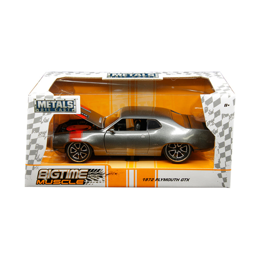 1972 Plymouth Gtx 440 Metallic Gray With Red Stripe Bigtime Muscle 1/24 Diecast Model Car By Jada 30530