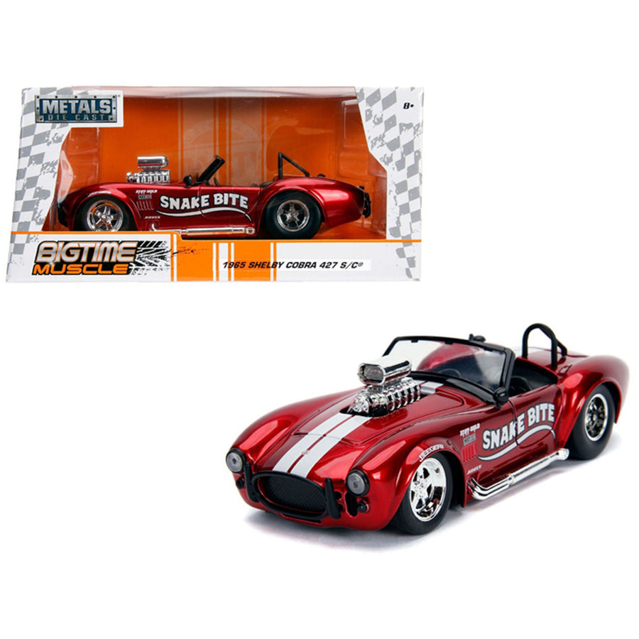 1965 Shelby Cobra 427 S/c Candy Red With White Stripes Snake Bite Bigtime Muscle Series 1/24 Diecast Model Car By Jada 30705