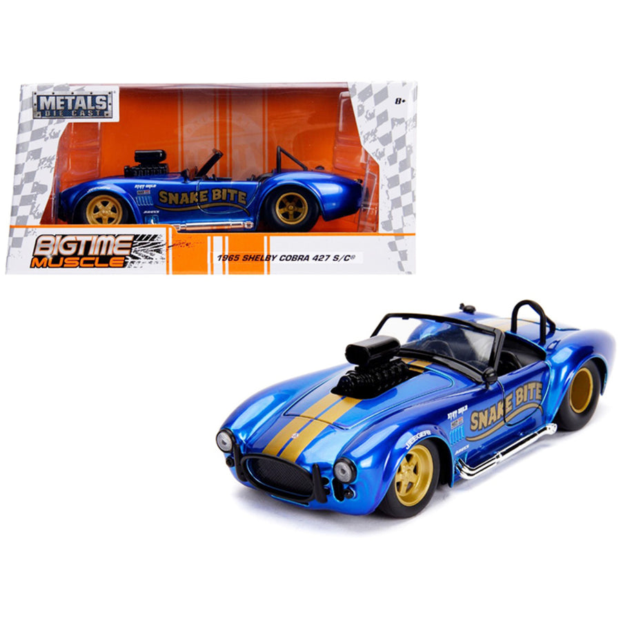 1965 Shelby Cobra 427 S/c Candy Blue With Gold Stripes Snake Bite Bigtime Muscle Series 1/24 Diecast Model Car By Jada 30706
