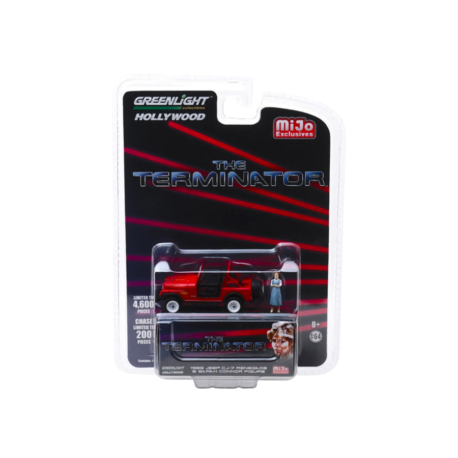 1983 Jeep Cj-7 Renegade Red With Sarah Connor Figure The Terminator (1984) Movie Limited Edition To 4,600 Pieces Worldwide 1/64 Diecast Model Car By Greenlight 51211