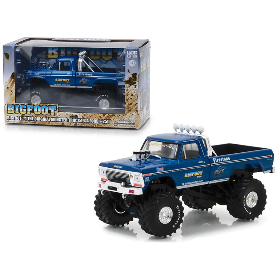 1974 Ford F-250 Monster Truck Bigfoot #1 The Original Monster Truck Blue 1/43 Diecast Model Car By Greenlight 86097