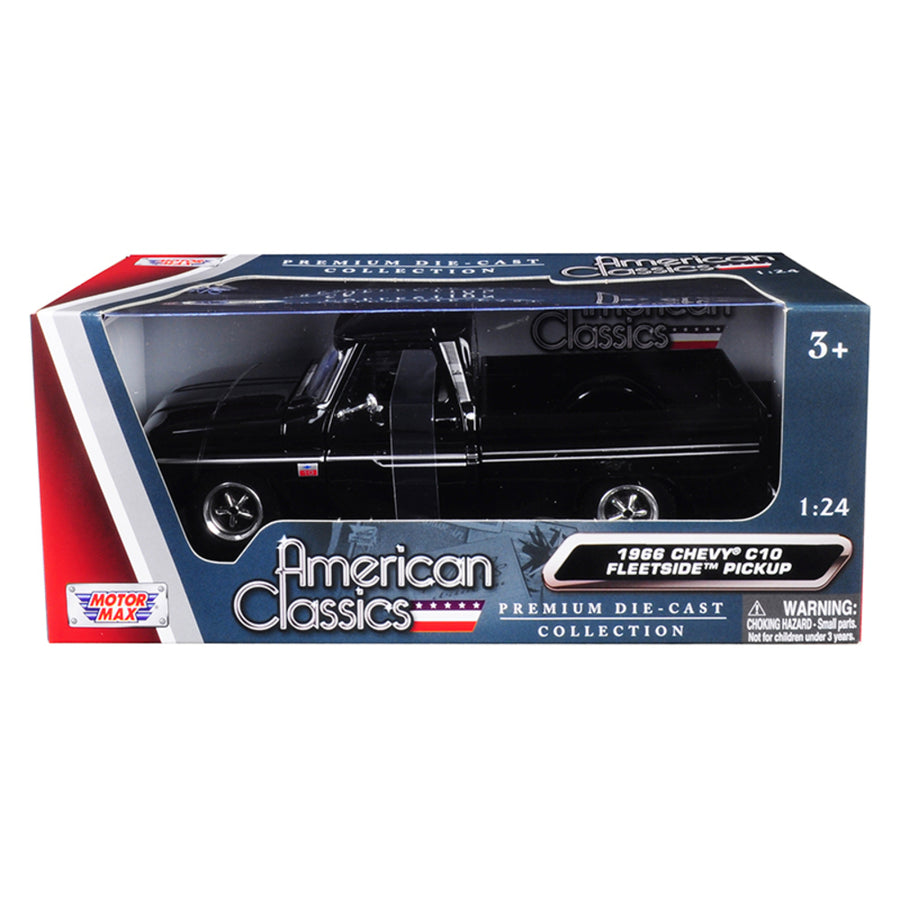 1966 Chevrolet C10 Fleetside Pickup Truck Black 1/24 Diecast Model Car By Motormax 73355bk