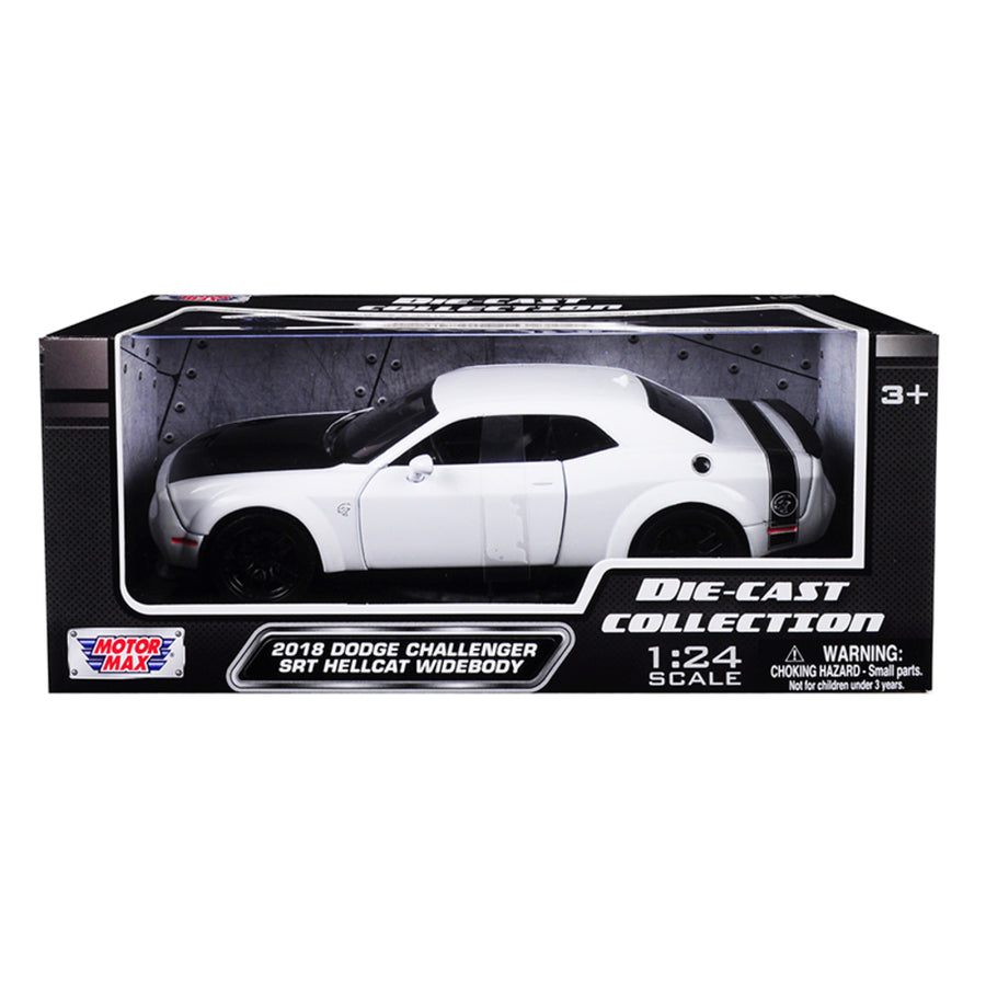 2018 Dodge Challenger Srt Hellcat Widebody White With Black Hood 1/24 Diecast Model Car By Motormax 79350w